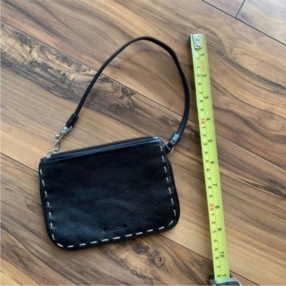 Fossil stitch decorated Black Leather Wristlet